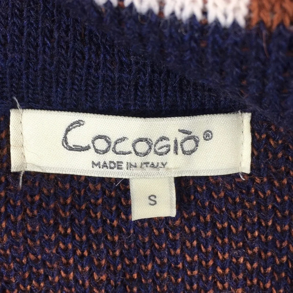 Cocogio Blue Brown Knit Aztec Cardigan Sweater Womens‎ Small Fringe Open Front - Picture 7 of 12